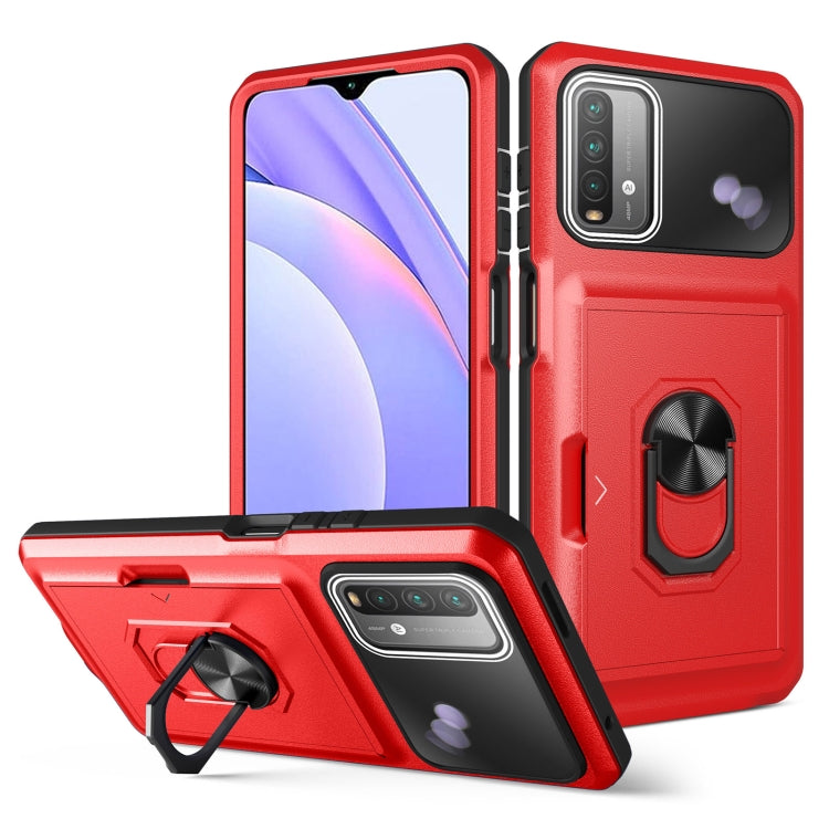 For Xiaomi Redmi Note 9 4G Card Ring Holder PC + TPU Phone Case