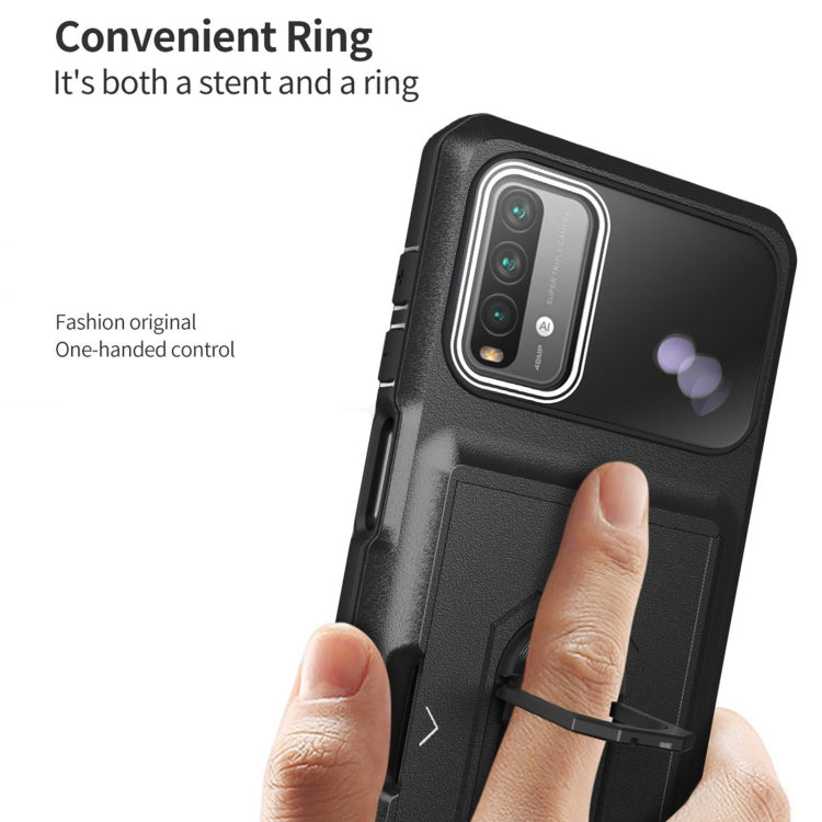 For Xiaomi Redmi Note 9 4G Card Ring Holder PC + TPU Phone Case