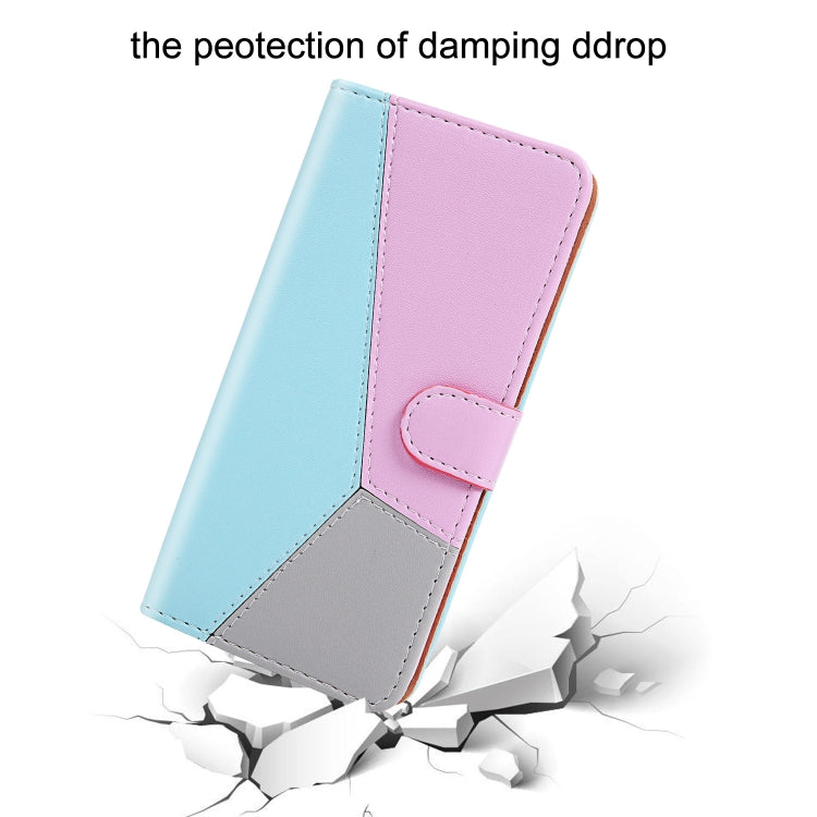 For OPPO A15 Tricolor Stitching Horizontal Flip Leather Phone Case