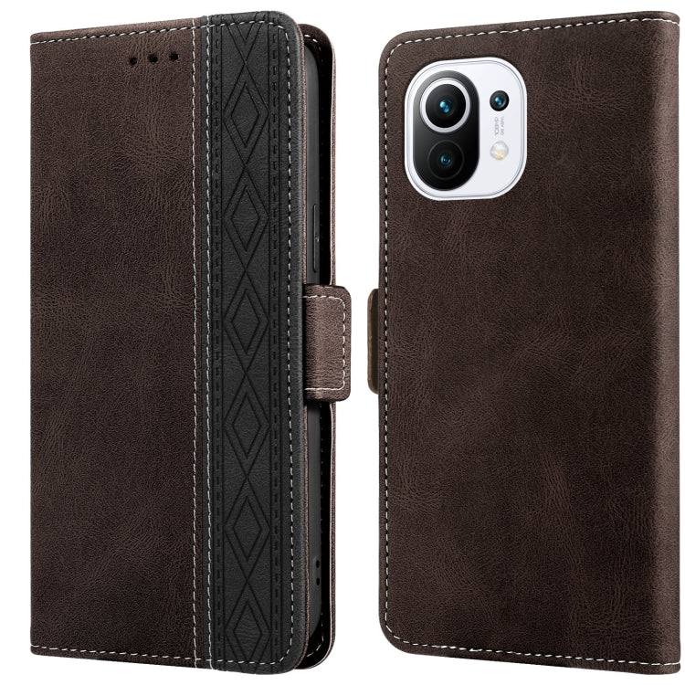 For Xiaomi Mi 11 Lite Stitching Side-Magnetic RFID Leather Phone Case
