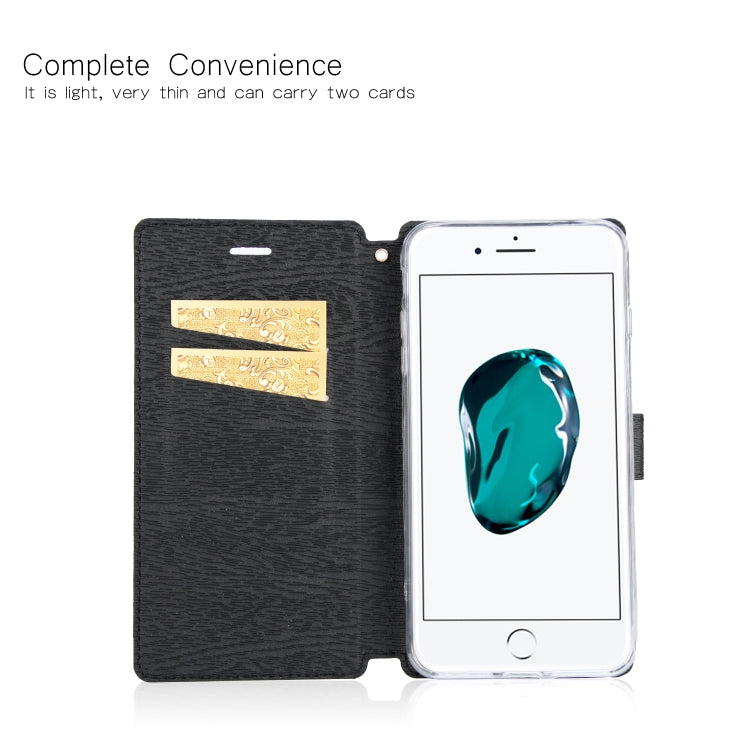 For iPhone 8 Plus & 7 Plus Ultra-thin Tree Texture Horizontal Flip TPU + PU Leather Case, with Card Slots & Holder & Lanyard