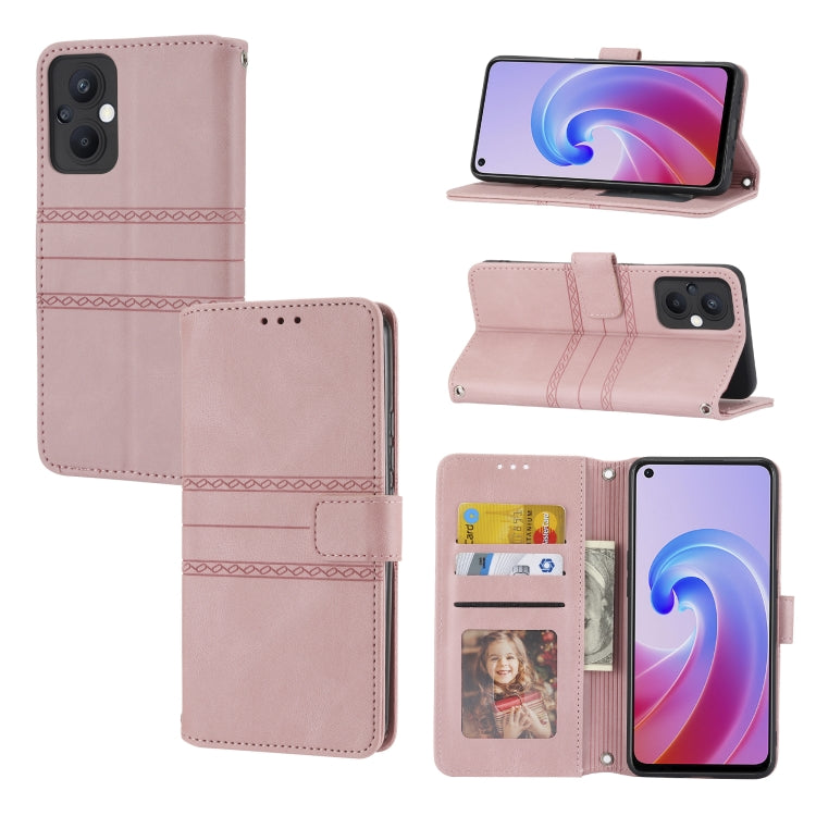 For OPPO A96 5G Embossed Striped Magnetic Buckle Horizontal Flip Phone Leather Case
