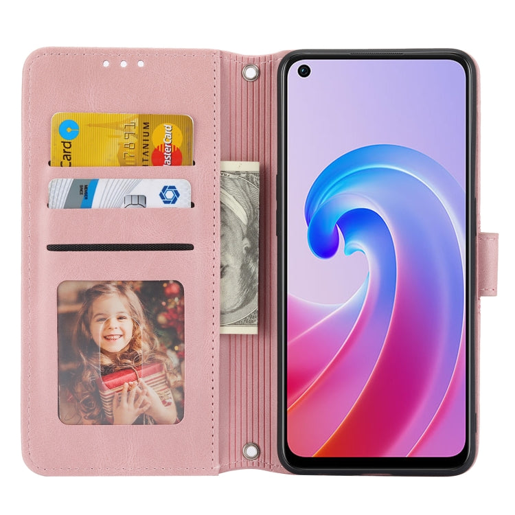 For OPPO A96 5G Embossed Striped Magnetic Buckle Horizontal Flip Phone Leather Case