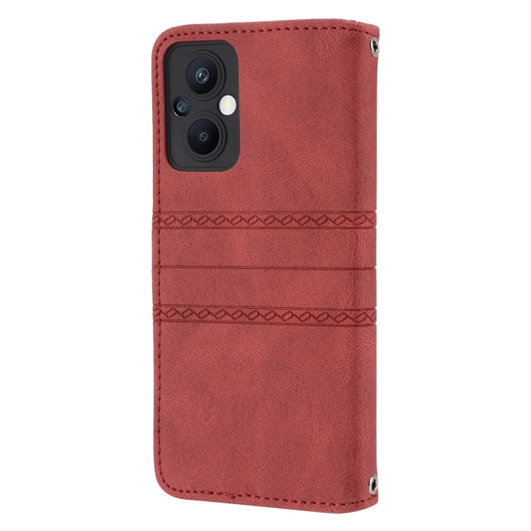 For OPPO A96 5G Embossed Striped Magnetic Buckle Horizontal Flip Phone Leather Case