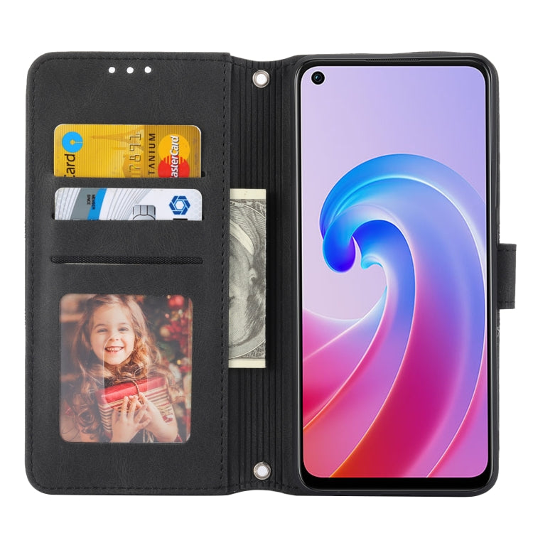 For OPPO A96 5G Embossed Striped Magnetic Buckle Horizontal Flip Phone Leather Case