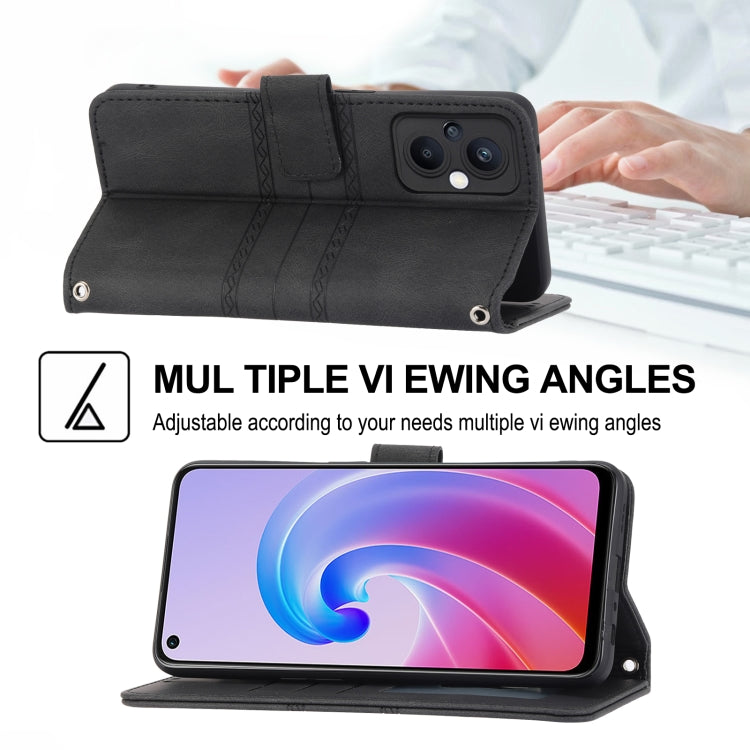 For OPPO A96 5G Embossed Striped Magnetic Buckle Horizontal Flip Phone Leather Case