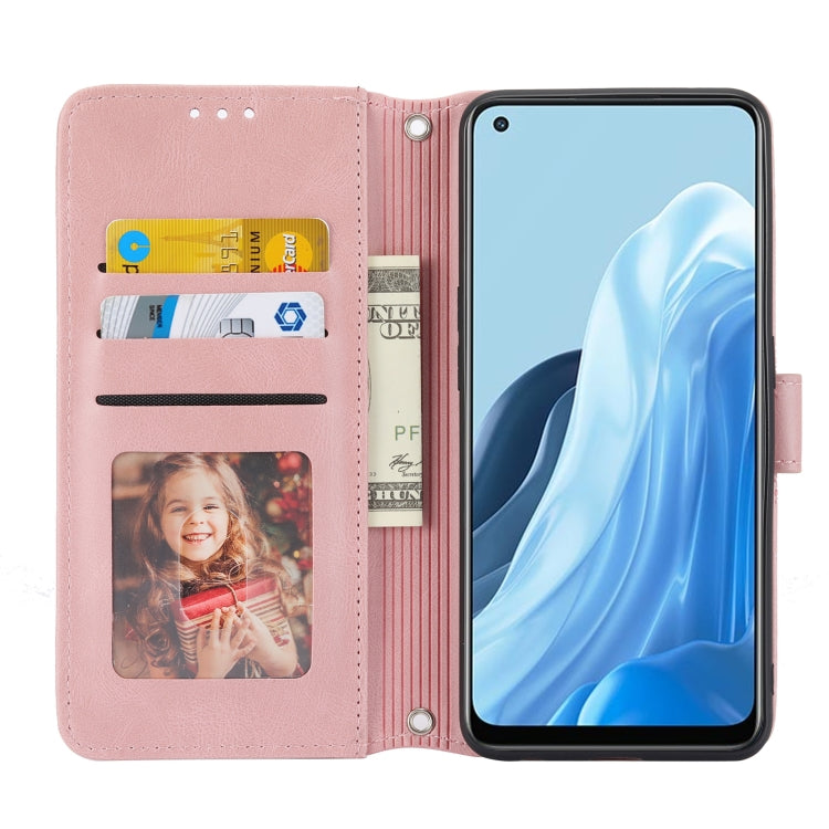 For OPPO Reno7 5G Embossed Striped Magnetic Buckle Horizontal Flip Phone Leather Case