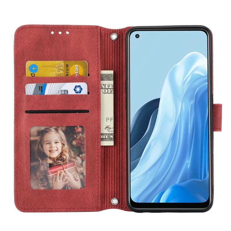 For OPPO Reno7 5G Embossed Striped Magnetic Buckle Horizontal Flip Phone Leather Case