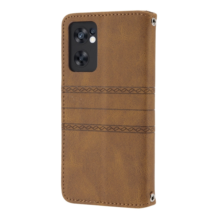 For OPPO Reno7 5G Embossed Striped Magnetic Buckle Horizontal Flip Phone Leather Case