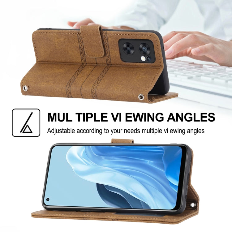 For OPPO Reno7 5G Embossed Striped Magnetic Buckle Horizontal Flip Phone Leather Case