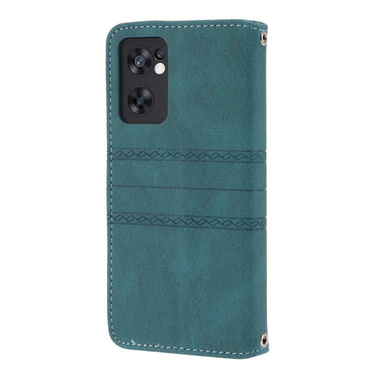 For OPPO Reno7 5G Embossed Striped Magnetic Buckle Horizontal Flip Phone Leather Case