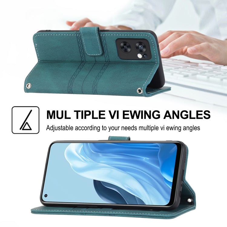 For OPPO Reno7 5G Embossed Striped Magnetic Buckle Horizontal Flip Phone Leather Case