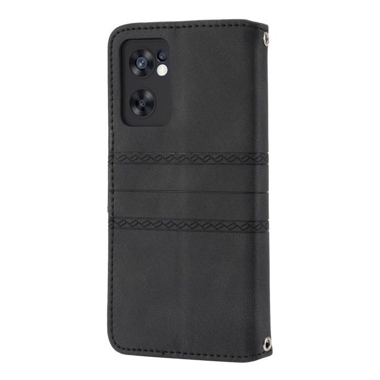 For OPPO Reno7 5G Embossed Striped Magnetic Buckle Horizontal Flip Phone Leather Case