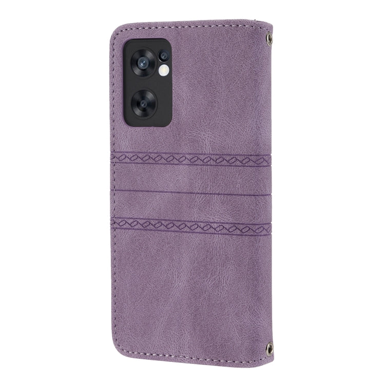 For OPPO Reno7 5G Embossed Striped Magnetic Buckle Horizontal Flip Phone Leather Case