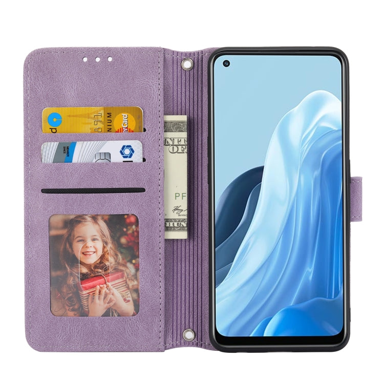 For OPPO Reno7 5G Embossed Striped Magnetic Buckle Horizontal Flip Phone Leather Case