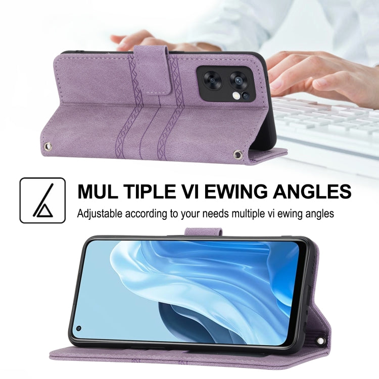 For OPPO Reno7 5G Embossed Striped Magnetic Buckle Horizontal Flip Phone Leather Case