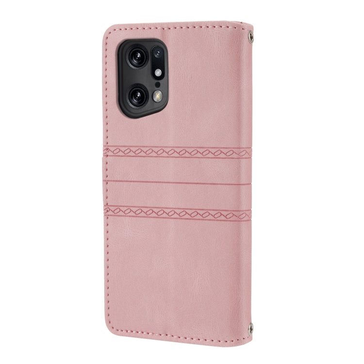 For OPPO Find X5 Embossed Striped Magnetic Buckle Horizontal Flip Phone Leather Case