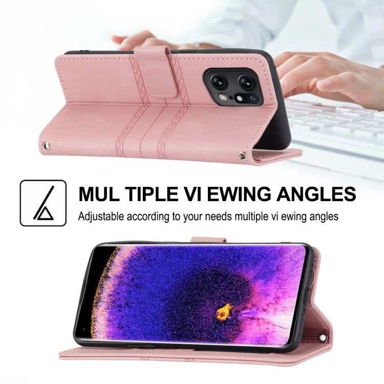 For OPPO Find X5 Embossed Striped Magnetic Buckle Horizontal Flip Phone Leather Case