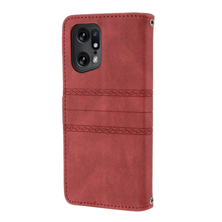For OPPO Find X5 Embossed Striped Magnetic Buckle Horizontal Flip Phone Leather Case