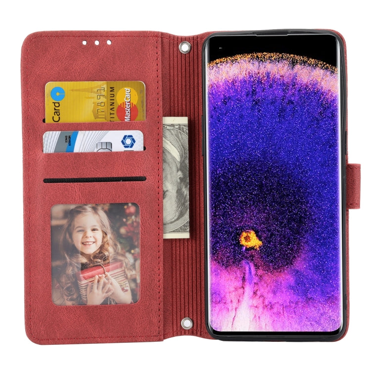 For OPPO Find X5 Embossed Striped Magnetic Buckle Horizontal Flip Phone Leather Case