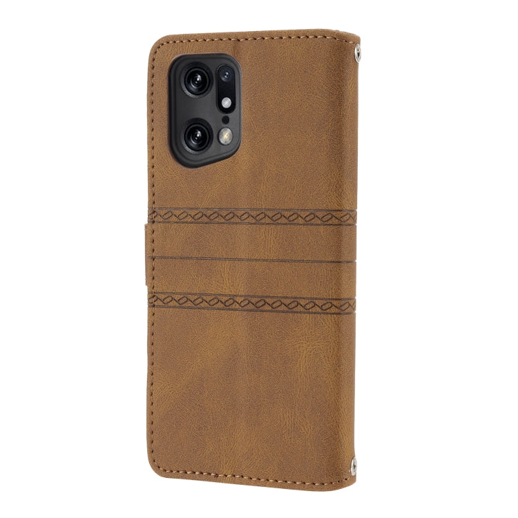 For OPPO Find X5 Embossed Striped Magnetic Buckle Horizontal Flip Phone Leather Case