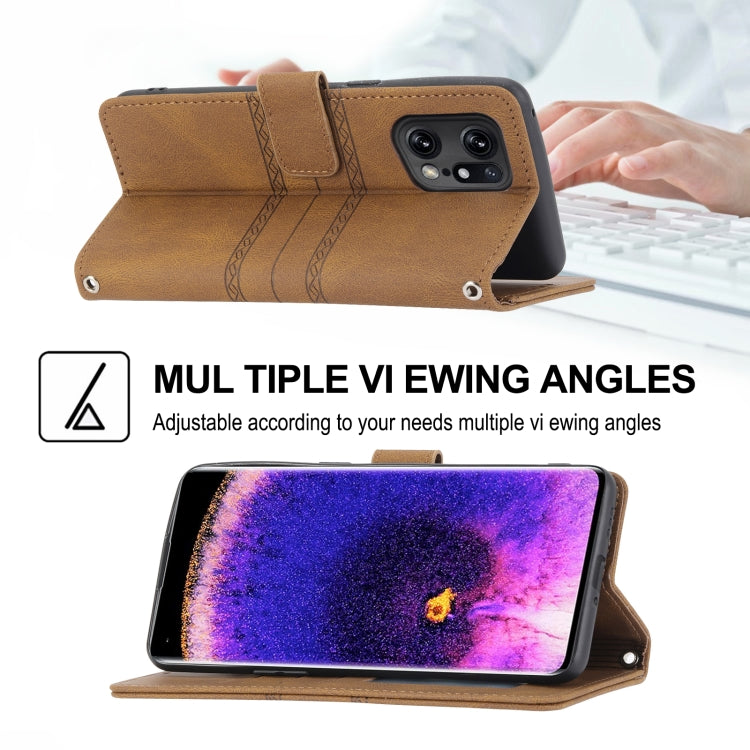 For OPPO Find X5 Embossed Striped Magnetic Buckle Horizontal Flip Phone Leather Case