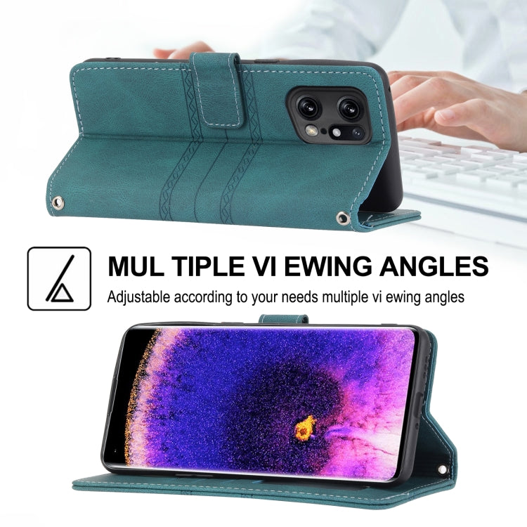 For OPPO Find X5 Embossed Striped Magnetic Buckle Horizontal Flip Phone Leather Case