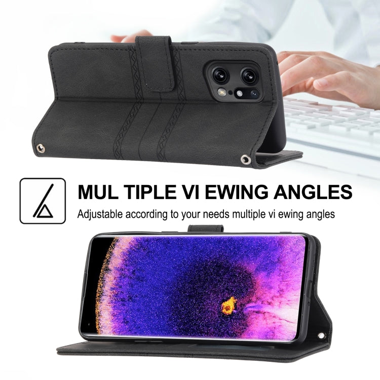 For OPPO Find X5 Embossed Striped Magnetic Buckle Horizontal Flip Phone Leather Case