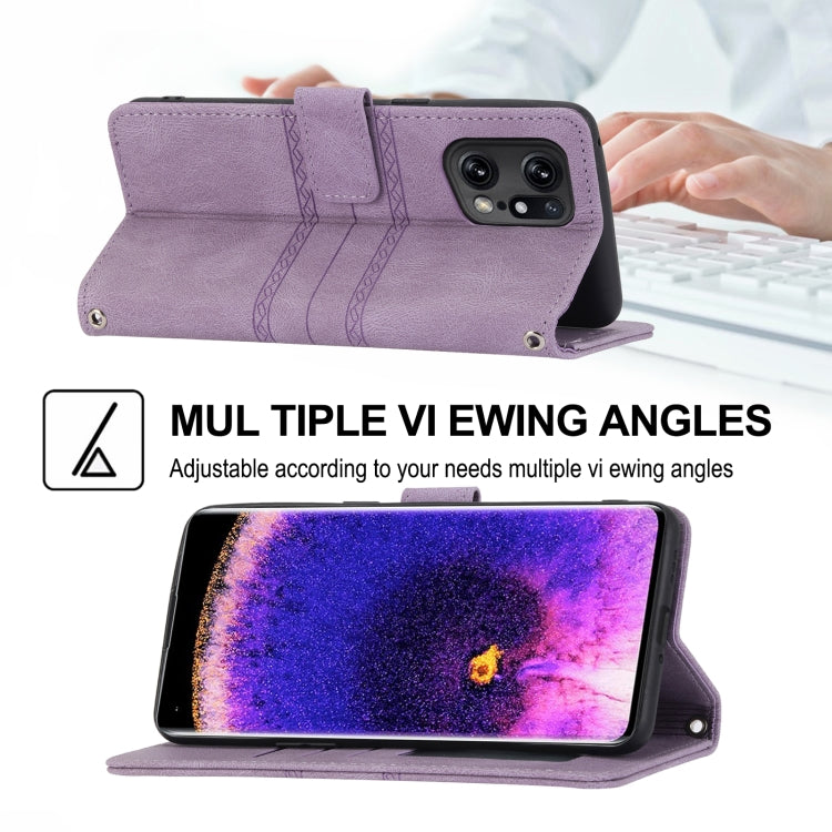 For OPPO Find X5 Embossed Striped Magnetic Buckle Horizontal Flip Phone Leather Case