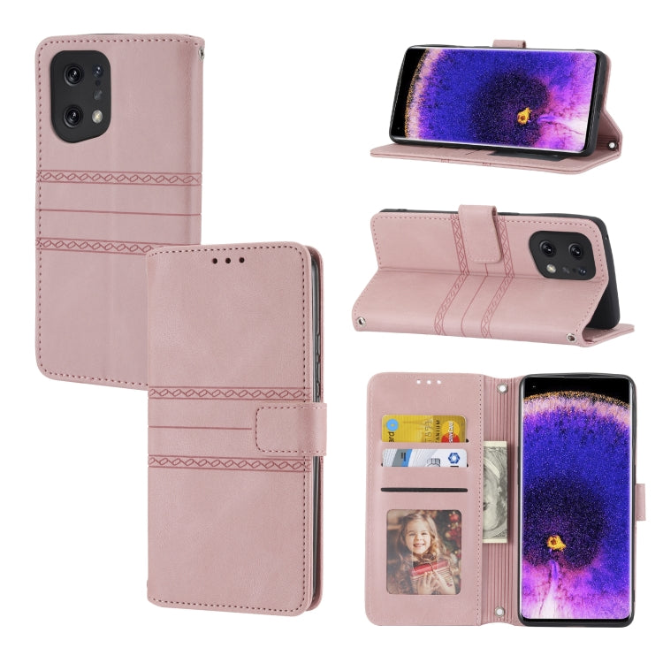 For OPPO Find X5 Pro Embossed Striped Magnetic Buckle Horizontal Flip Phone Leather Case