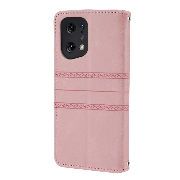 For OPPO Find X5 Pro Embossed Striped Magnetic Buckle Horizontal Flip Phone Leather Case