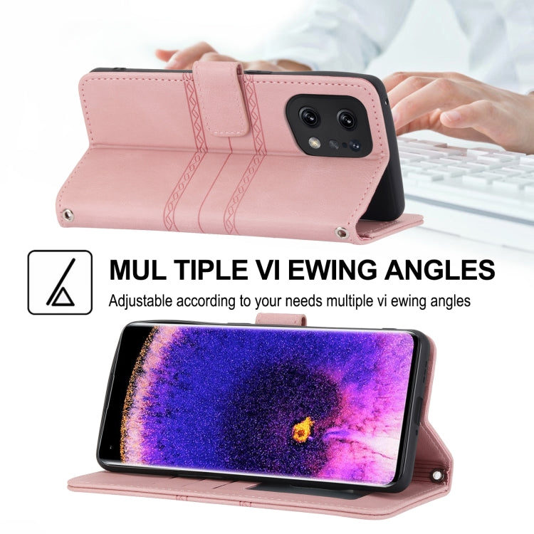 For OPPO Find X5 Pro Embossed Striped Magnetic Buckle Horizontal Flip Phone Leather Case