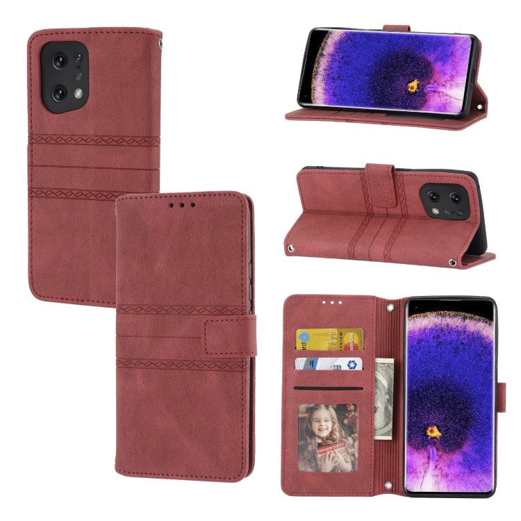 For OPPO Find X5 Pro Embossed Striped Magnetic Buckle Horizontal Flip Phone Leather Case