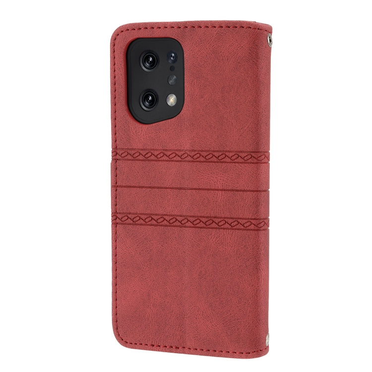 For OPPO Find X5 Pro Embossed Striped Magnetic Buckle Horizontal Flip Phone Leather Case