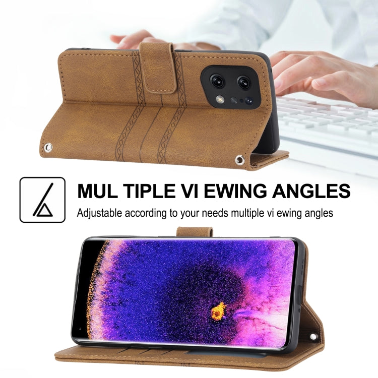 For OPPO Find X5 Pro Embossed Striped Magnetic Buckle Horizontal Flip Phone Leather Case