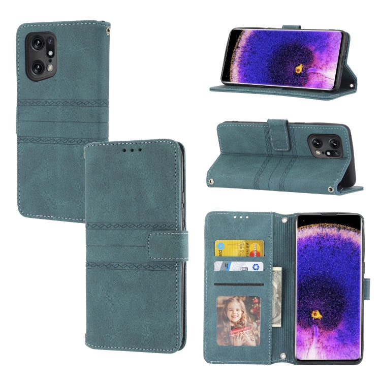 For OPPO Find X5 Pro Embossed Striped Magnetic Buckle Horizontal Flip Phone Leather Case