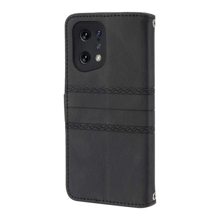 For OPPO Find X5 Pro Embossed Striped Magnetic Buckle Horizontal Flip Phone Leather Case