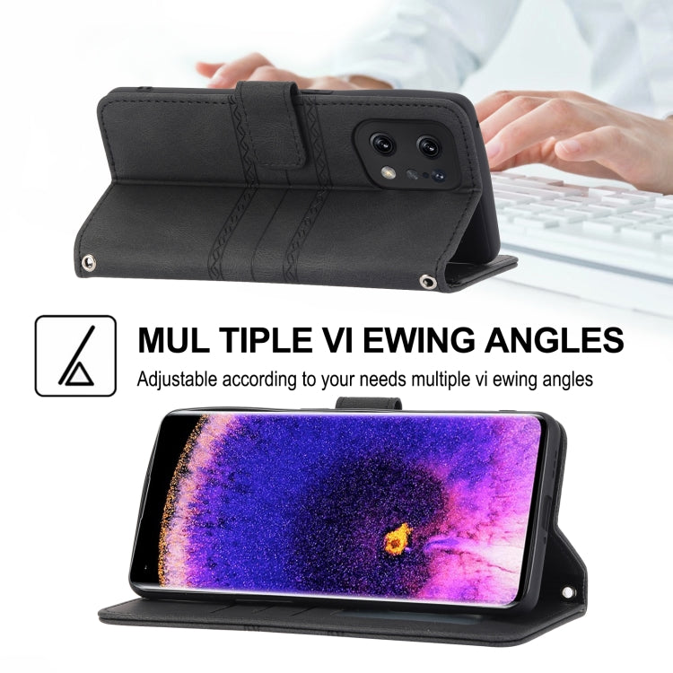 For OPPO Find X5 Pro Embossed Striped Magnetic Buckle Horizontal Flip Phone Leather Case