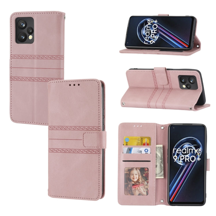 For OPPO Realme 9 Pro+ Embossed Striped Magnetic Buckle Horizontal Flip Phone Leather Case