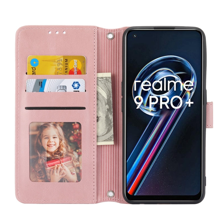 For OPPO Realme 9 Pro+ Embossed Striped Magnetic Buckle Horizontal Flip Phone Leather Case