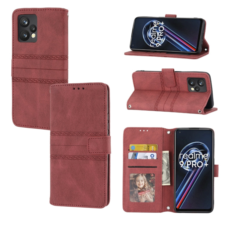 For OPPO Realme 9 Pro+ Embossed Striped Magnetic Buckle Horizontal Flip Phone Leather Case