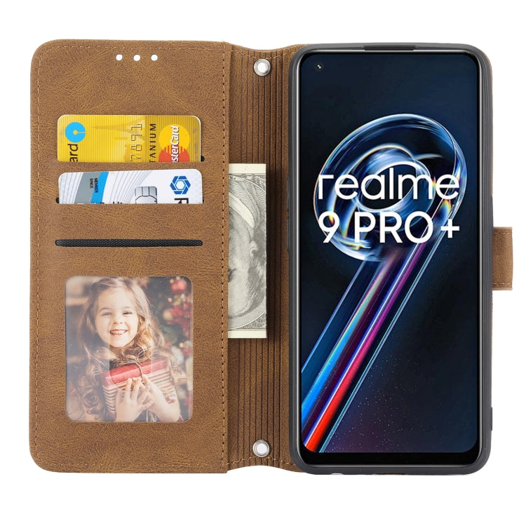 For OPPO Realme 9 Pro+ Embossed Striped Magnetic Buckle Horizontal Flip Phone Leather Case