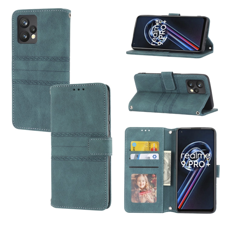 For OPPO Realme 9 Pro+ Embossed Striped Magnetic Buckle Horizontal Flip Phone Leather Case