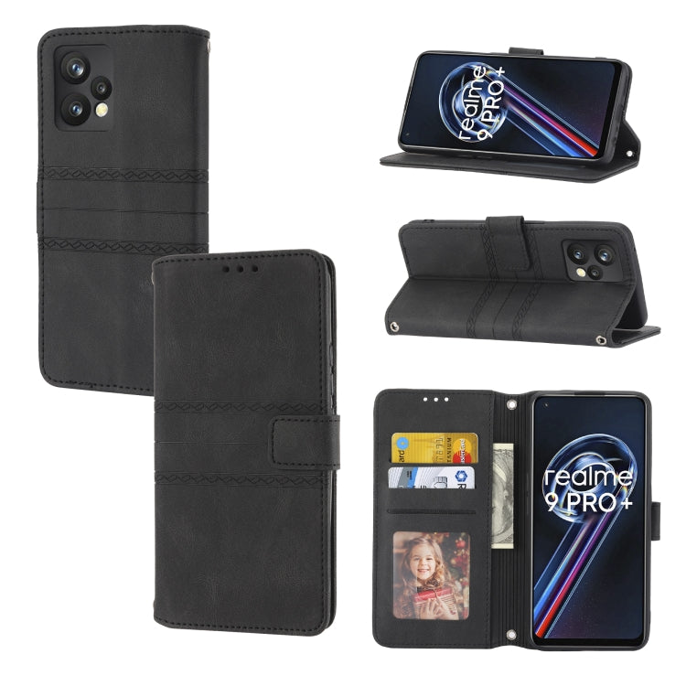 For OPPO Realme 9 Pro+ Embossed Striped Magnetic Buckle Horizontal Flip Phone Leather Case