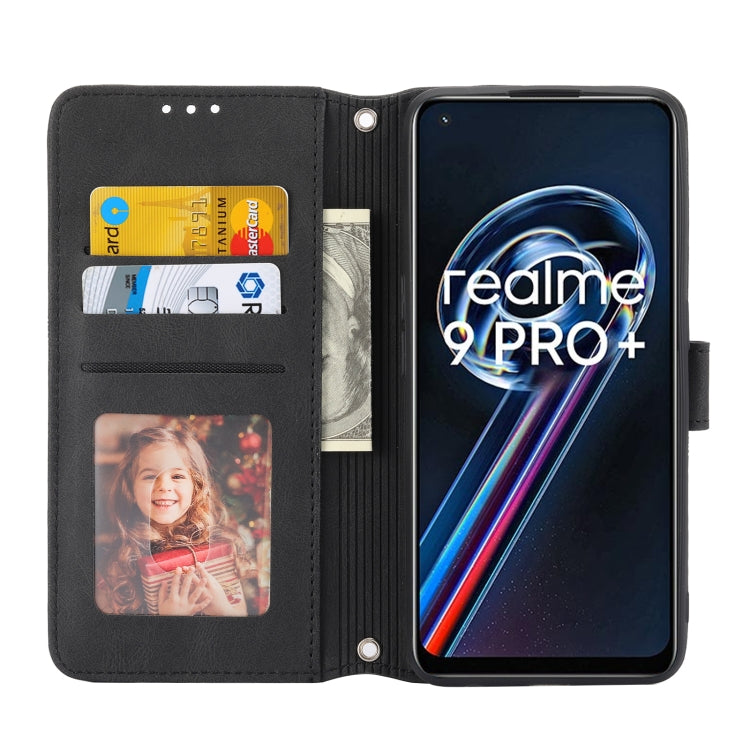 For OPPO Realme 9 Pro+ Embossed Striped Magnetic Buckle Horizontal Flip Phone Leather Case