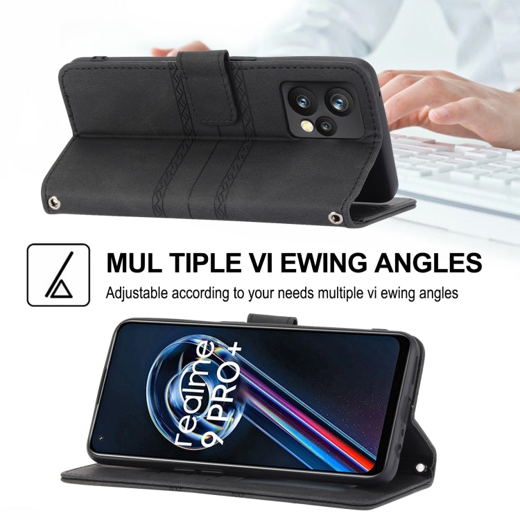 For OPPO Realme 9 Pro+ Embossed Striped Magnetic Buckle Horizontal Flip Phone Leather Case