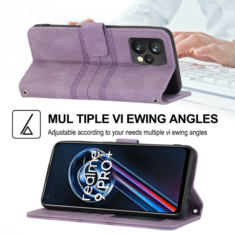 For OPPO Realme 9 Pro+ Embossed Striped Magnetic Buckle Horizontal Flip Phone Leather Case