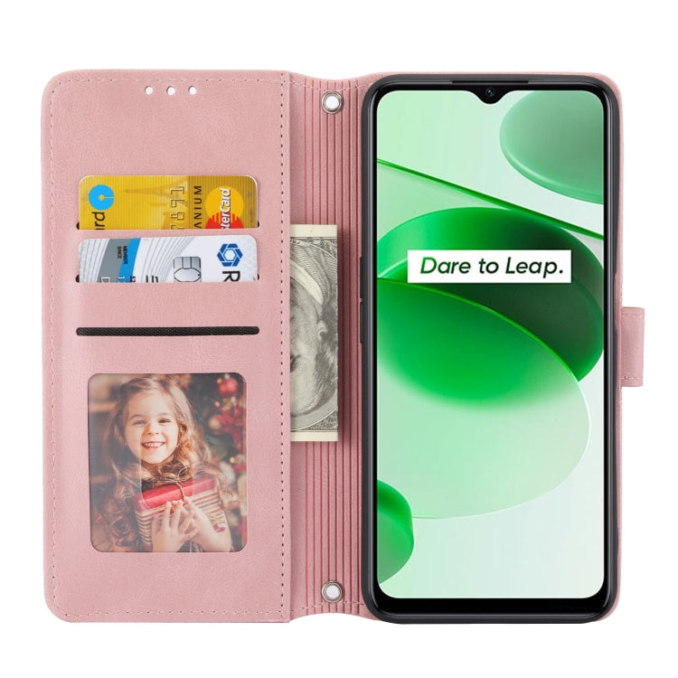 For OPPO Realme C35 Embossed Striped Magnetic Buckle Horizontal Flip Phone Leather Case