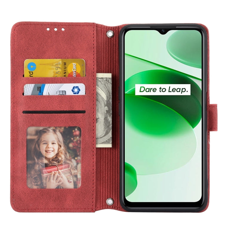 For OPPO Realme C35 Embossed Striped Magnetic Buckle Horizontal Flip Phone Leather Case