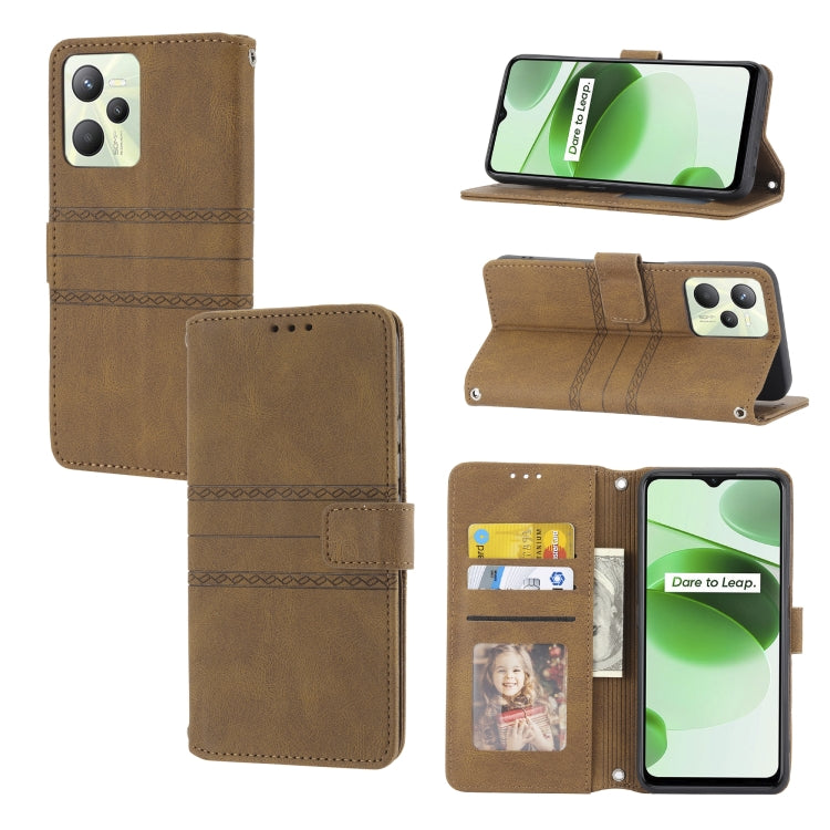 For OPPO Realme C35 Embossed Striped Magnetic Buckle Horizontal Flip Phone Leather Case